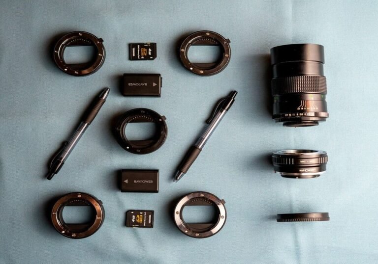camera lenses collection photography gear flat lay