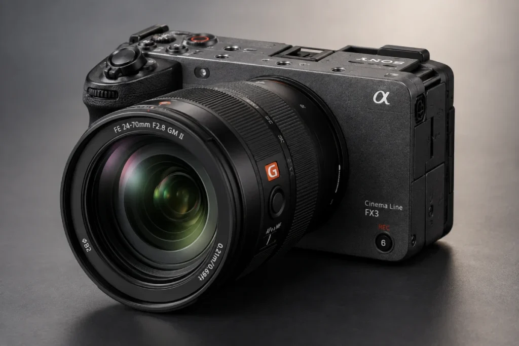 Sony FX3 camera with a zoom lens